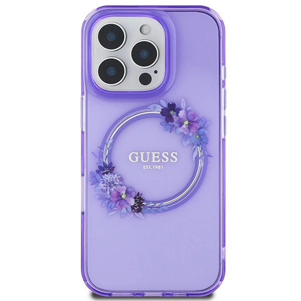 Guess IML Flowers Wreath MagSafe iPhone 16 Pro Case - lilla