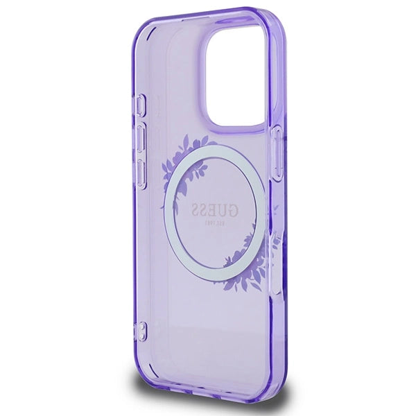 Guess IML Flowers Wreath MagSafe iPhone 16 Pro Case - lilla