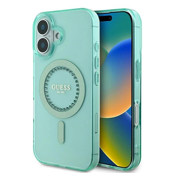 Guess IML Rhinestones MagSafe iPhone 16 Plus Case - Grøn