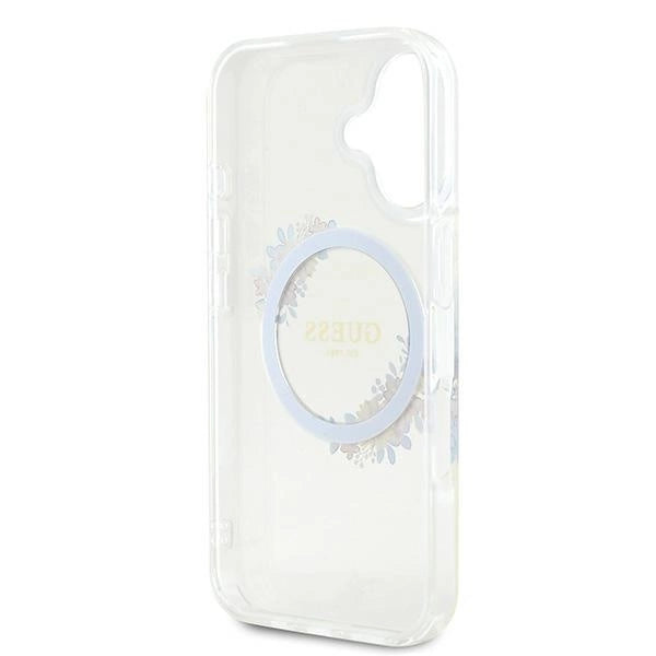 Guess IML Flowers Wreath MagSafe Case for iPhone 16 - Transparent