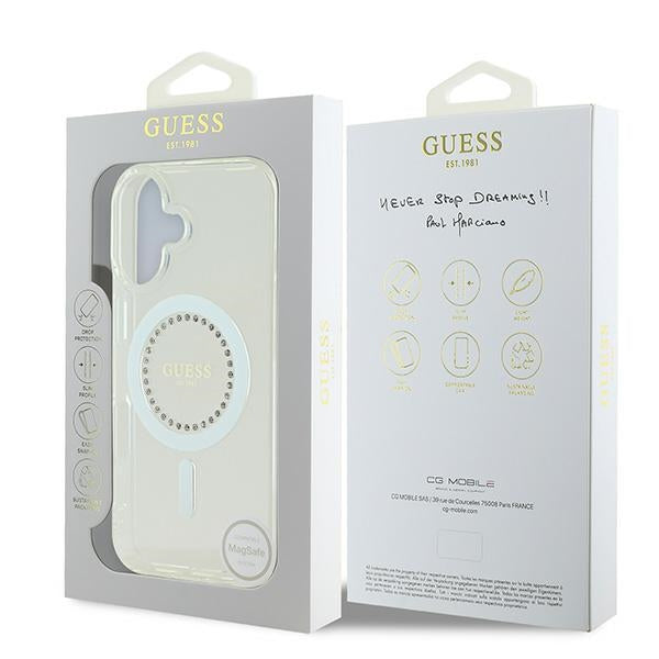 Guess IML Rhinestones MagSafe Case til iPhone 16 - hvid