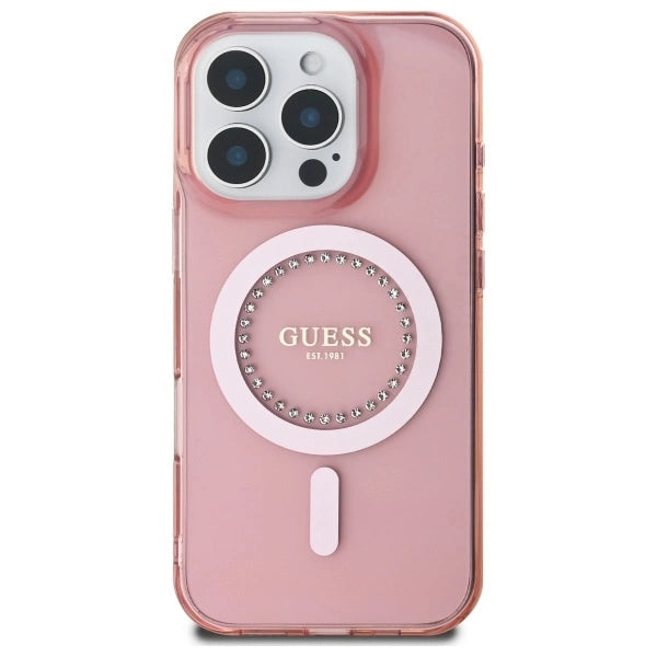 Guess IML Rhinestones MagSafe iPhone 16 Pro Max-fodtæppe - Pink