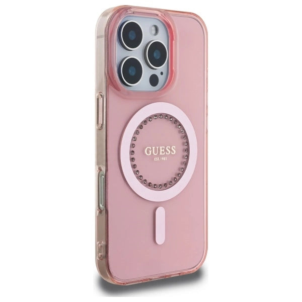 Guess IML Rhinestones MagSafe iPhone 16 Pro Max-fodtæppe - Pink