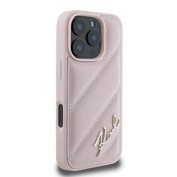 Karl Lagerfeld Quilted Signature iPhone 16 Pro Max Case - Pink