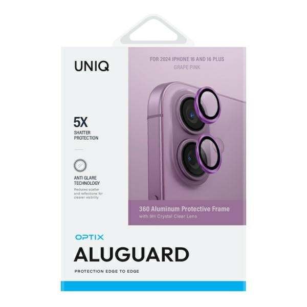 Uniq Optix Aluminium Camera Lens Protector med Applicator til iPhone 16 / iPhone 16 Plus - Pink