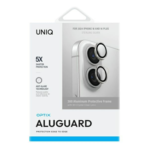 Uniq Optix Aluminium Camera Lens Protector med Applicator til iPhone 16 / iPhone 16 Plus - Silver
