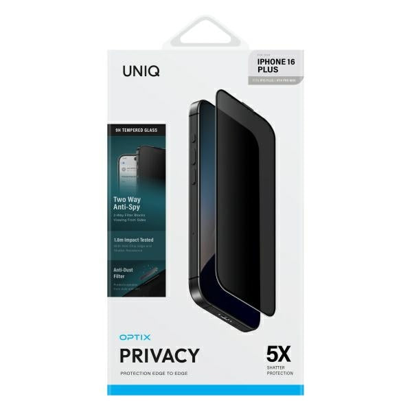 Uniq Optix Privacy hærdet glas med privacy applicator til iPhone 16 Plus