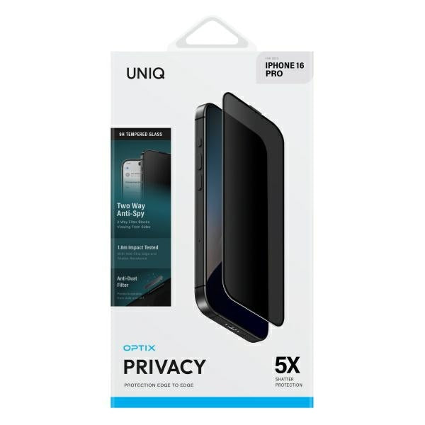 Uniq Optix Privacy hærdet glas med privacy applicator til iPhone 16 Pro