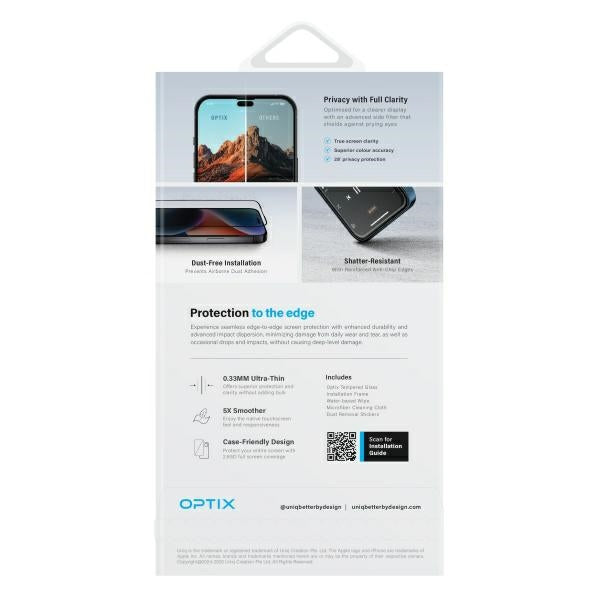 Uniq Optix Privacy hærdet glas med privacy applicator til iPhone 16 Pro Max
