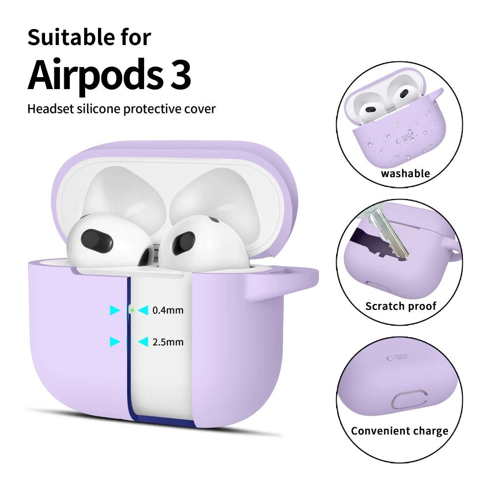 Tech-Protect Silicone Hook Case til Apple AirPods 3 - lilla