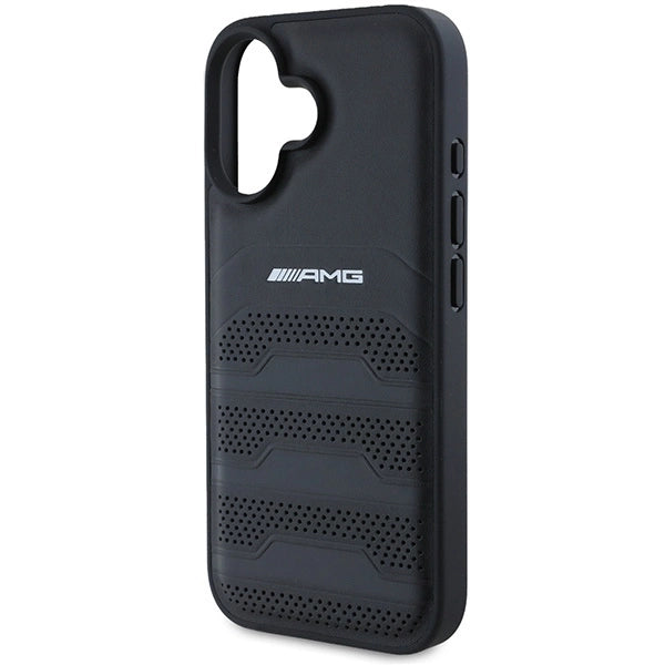 AMG læder med udstemplede linjer sort logo iPhone 16 Case - sort