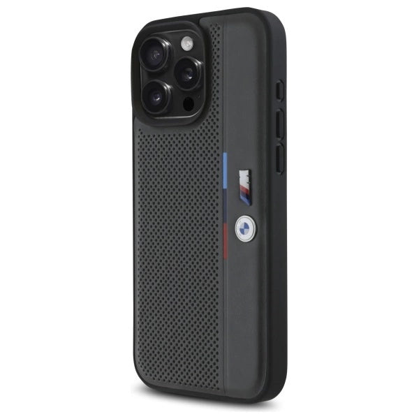 BMW M Perforeret Tricolor Detail Line iPhone 16 Pro Case - Mørkgrå