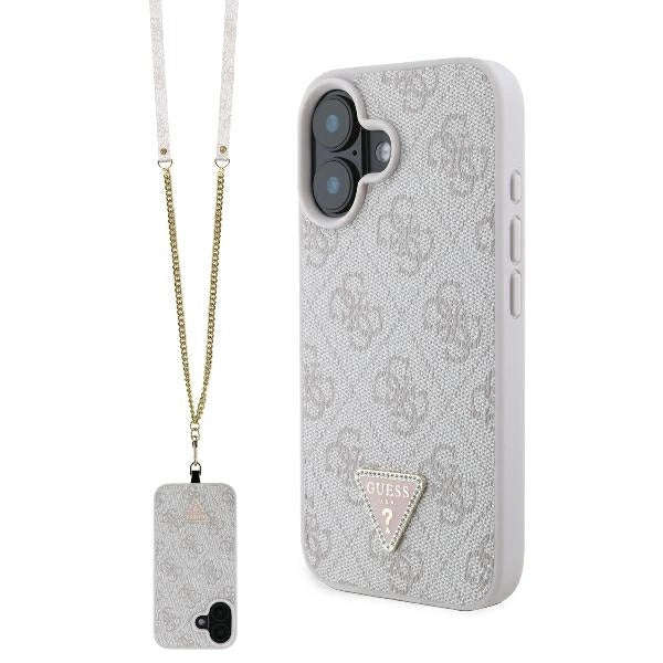 Guess lædermetall Logo Strass Crossbody Case til iPhone 16 - Pink