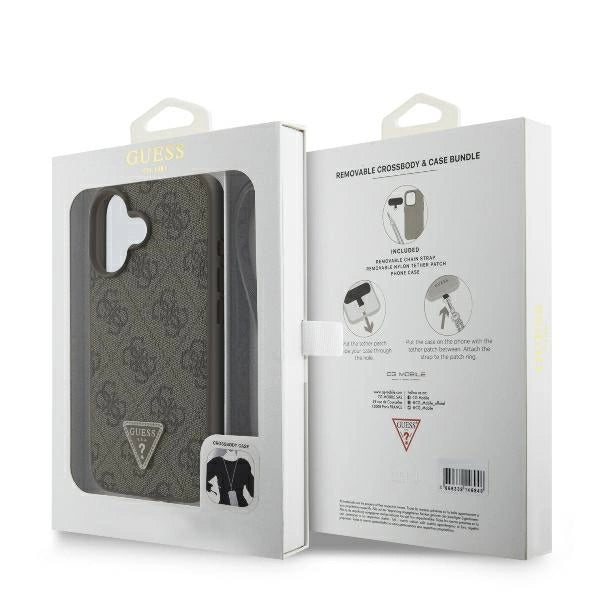 Guess lædermetall Logo Strass Crossbody Case til iPhone 16 - Brown