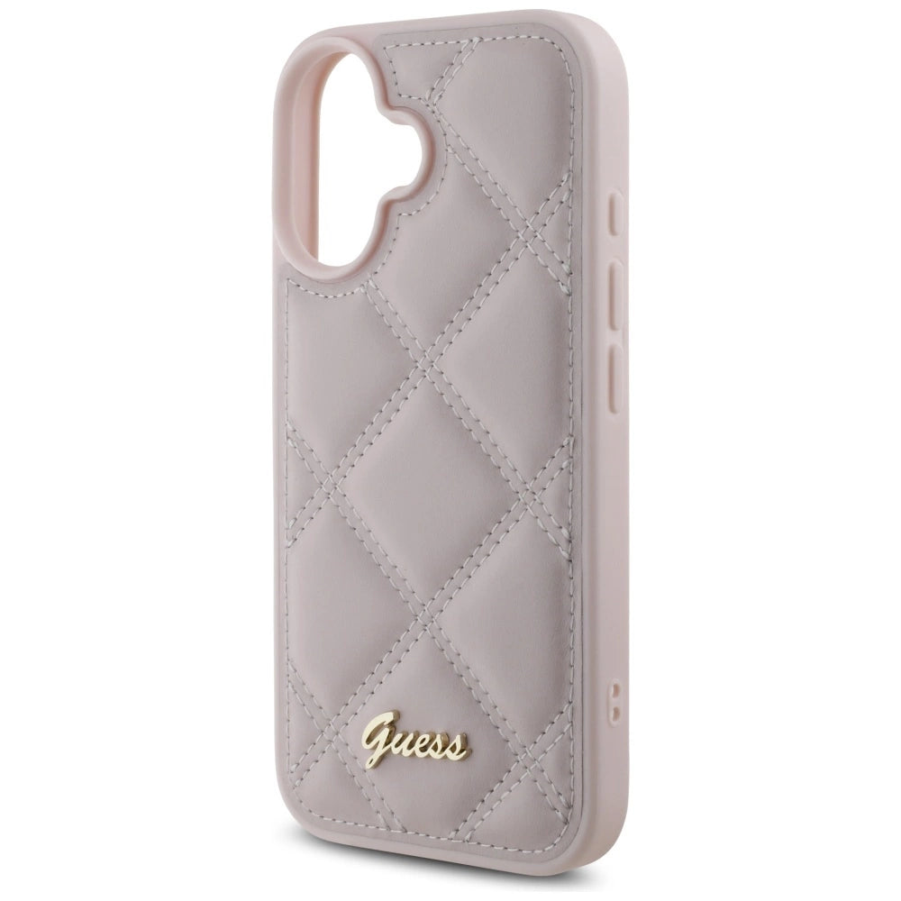 Guess Quilted Metal Logo iPhone 16 Case - Pink