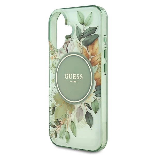 Guess IML Flower & Tonal Circle MagSafe-hylster til iPhone 16 Plus - grønt