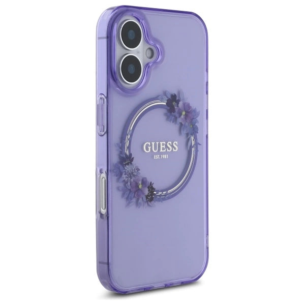 Guess IML Flowers Wreath MagSafe iPhone 16 Case - lilla