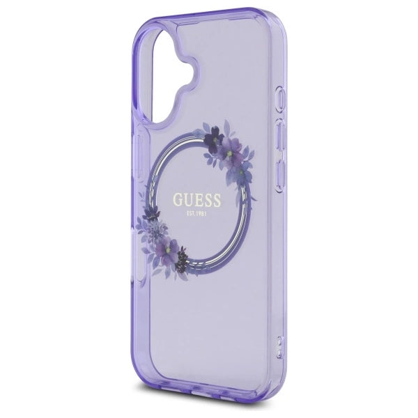 Guess IML Flowers Wreath MagSafe iPhone 16 Case - lilla