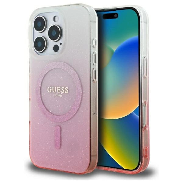 Guess IML Glitter Gradient MagSafe Case til iPhone 16 Pro Max - Pink