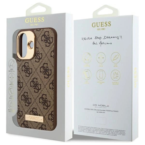 Guess 4G Logo Plate MagSafe iPhone 16 Plus Case - Brunt