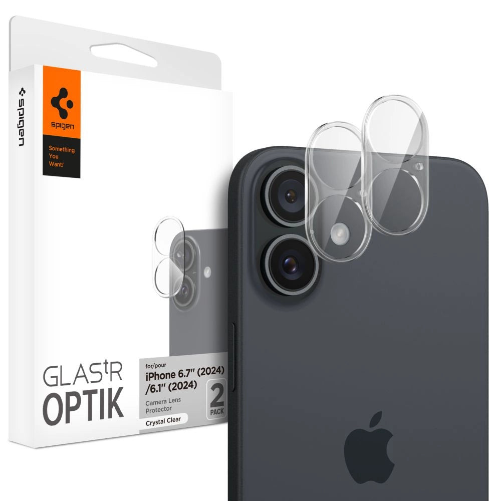 Spigen Optik Glas.tR hærdet glas til iPhone 16 / 16 Plus kamera - gennemsigtigt (2 st.)