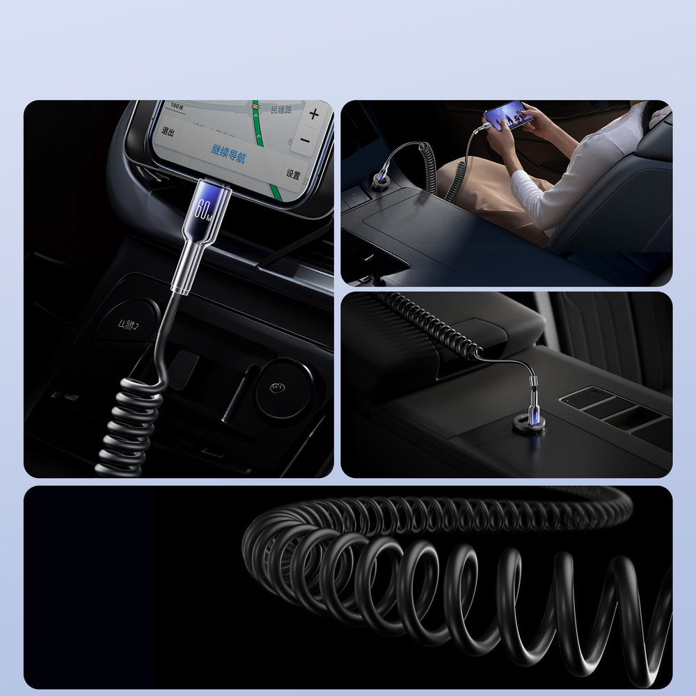 Joyroom S-A43 Crystal-Clear Series 60W USB-C - USB-C spiralkabel 1,5 m - sort