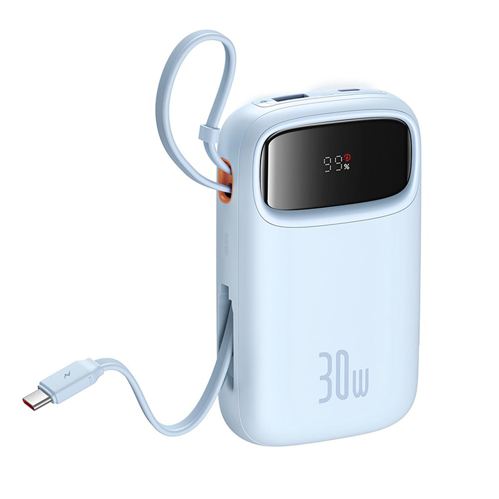 Baseus QPow 2 30W 10000mAh Power Bank with Built-in USB-C Cables - Blue