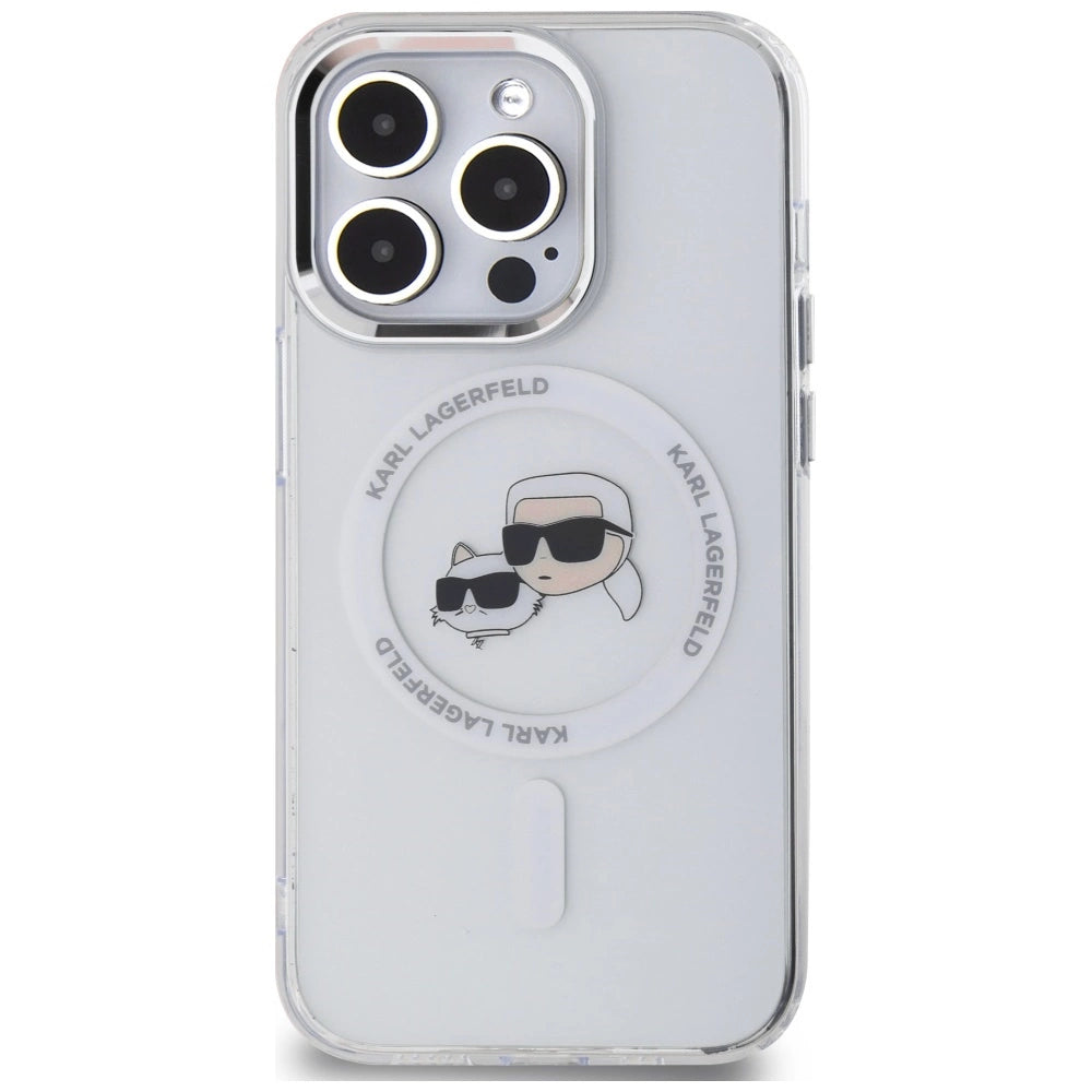Karl Lagerfeld IML Metal Karl & Choupette Head MagSafe iPhone 14 Pro Case - White