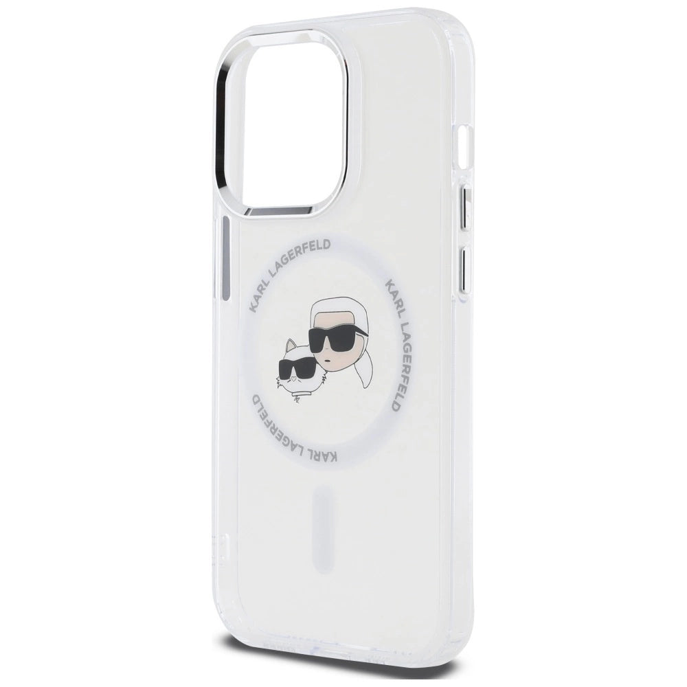 Karl Lagerfeld IML Metal Karl & Choupette Head MagSafe iPhone 14 Pro Case - White