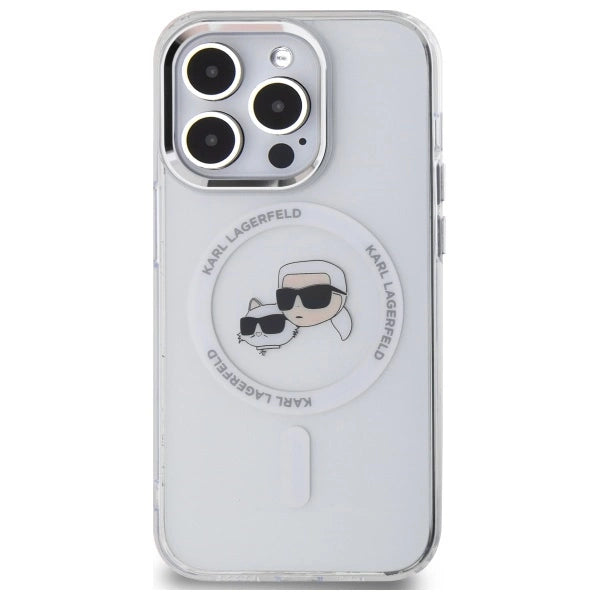 Karl Lagerfeld IML Metal Karl & Choupette Head MagSafe Case for iPhone 14 Pro Max - White