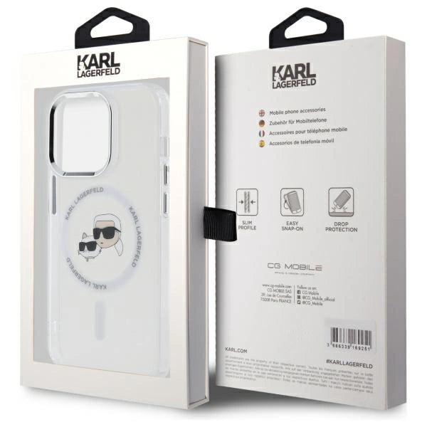 Karl Lagerfeld IML Metal Karl & Choupette Head MagSafe Case for iPhone 14 Pro Max - White