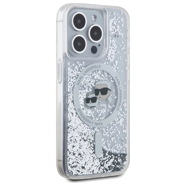 Karl Lagerfeld Liquid Glitter Karl & Choupette Head Magsafe iPhone 15 Pro Case - Clear