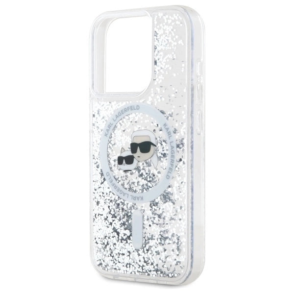 Karl Lagerfeld Liquid Glitter Karl & Choupette Head Magsafe iPhone 15 Pro Case - Clear