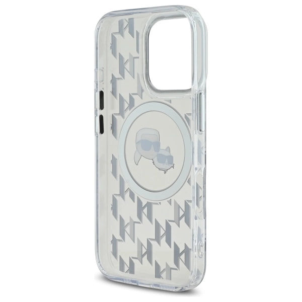 Karl Lagerfeld IML Monogram Karl & Choupette Head MagSafe iPhone 16 Pro Case - Clear