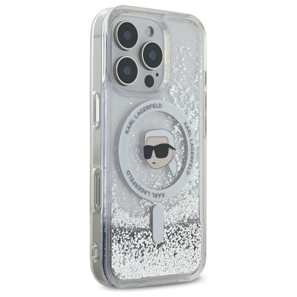 Karl Lagerfeld Liquid Glitter Karl Head Magsafe Case for iPhone 16 Pro - Clear