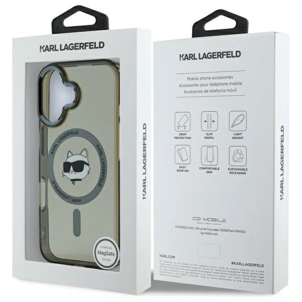 Karl Lagerfeld IML Metal Choupette Head MagSafe iPhone 16 Plus Case - Black