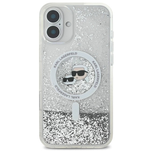 Karl Lagerfeld Liquid Glitter Karl & Choupette Head Magsafe iPhone 16 Plus Case - Clear
