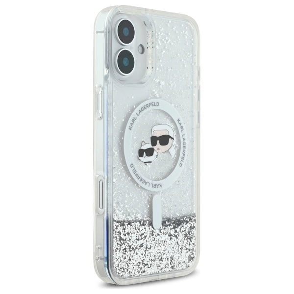 Karl Lagerfeld Liquid Glitter Karl & Choupette Head Magsafe iPhone 16 Plus Case - Clear