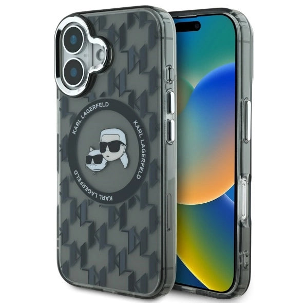 Karl Lagerfeld IML Monogram Karl & Choupette Head MagSafe iPhone 16 Case - Black