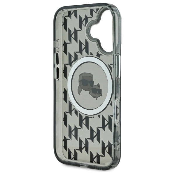 Karl Lagerfeld IML Monogram Karl & Choupette Head MagSafe iPhone 16 Case - Black