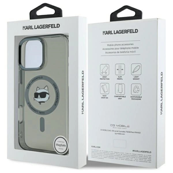 Karl Lagerfeld IML Metal Choupette Head MagSafe Case for iPhone 16 Pro Max - Black