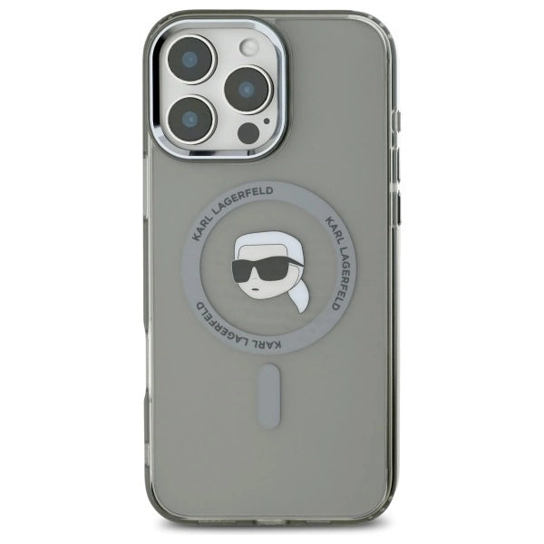 Karl Lagerfeld IML Metal Karl Head MagSafe Case for iPhone 16 Pro Max - Black