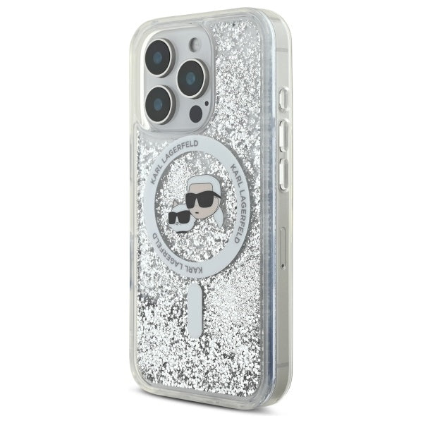 Karl Lagerfeld Liquid Glitter Karl & Choupette Head Magsafe Case for iPhone 16 Pro Max - Clear