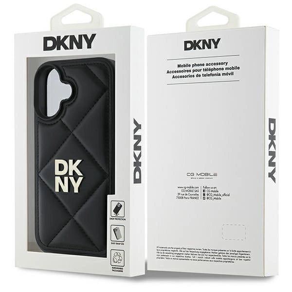 DKNY Quilted Stack Logo iPhone 16 Case - Black
