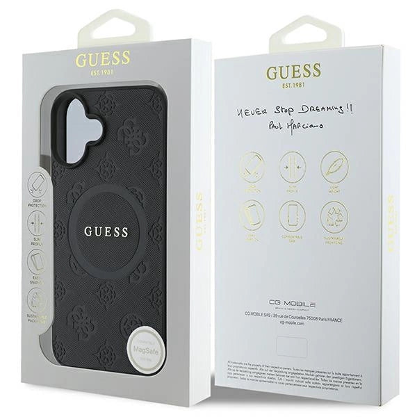 Guess Saffiano Peony Classic Logo MagSafe-hylster til iPhone 16 - sort
