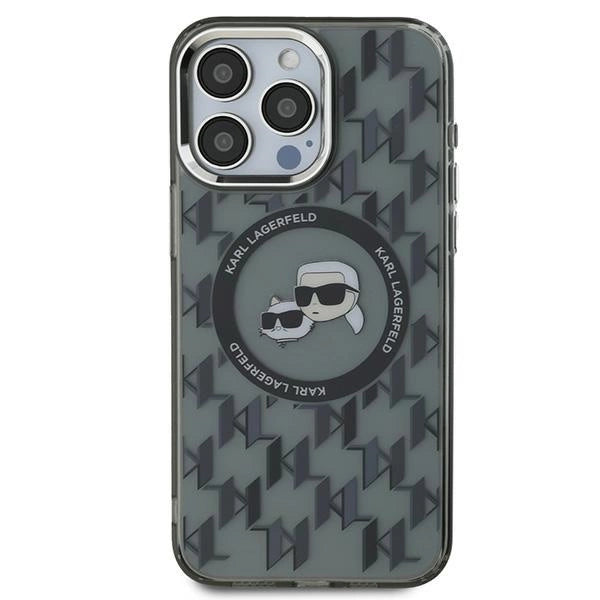 Karl Lagerfeld IML Monogram Karl & Choupette Head MagSafe iPhone 15 Pro Case - Black