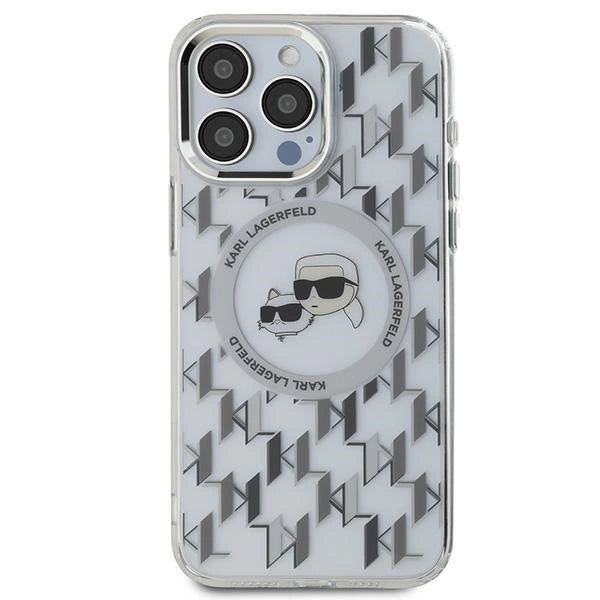 Karl Lagerfeld IML Monogram Karl & Choupette Head MagSafe iPhone 15 Pro Case - Clear