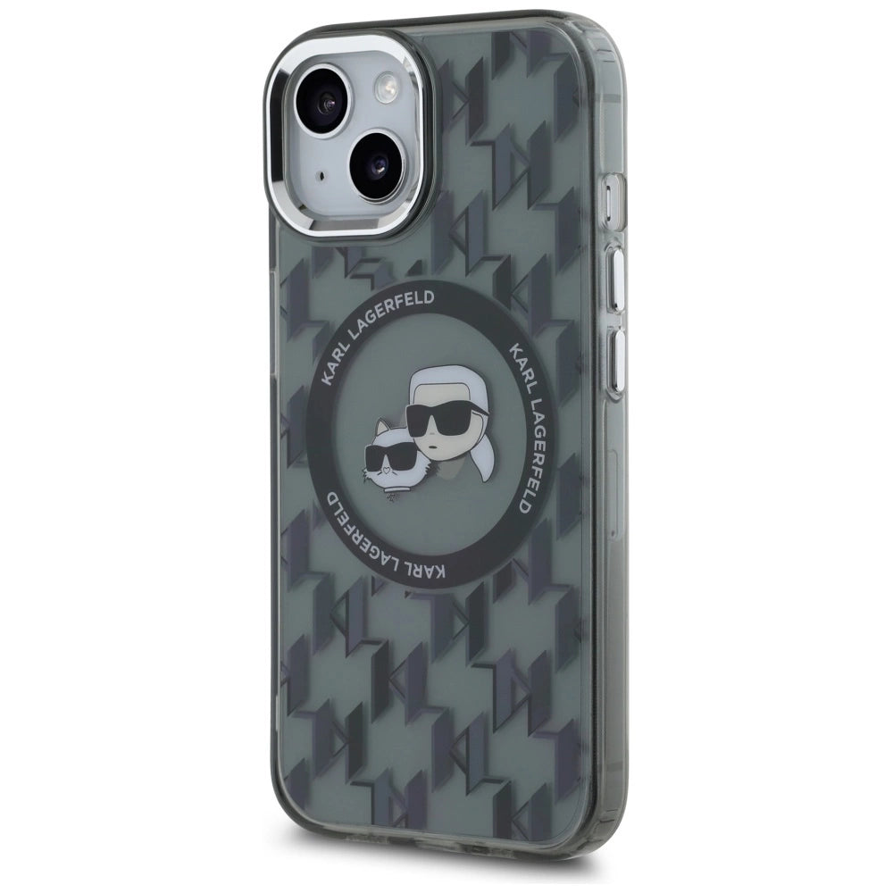 Karl Lagerfeld IML Monogram Karl & Choupette Head MagSafe iPhone 15 Plus Case - Black