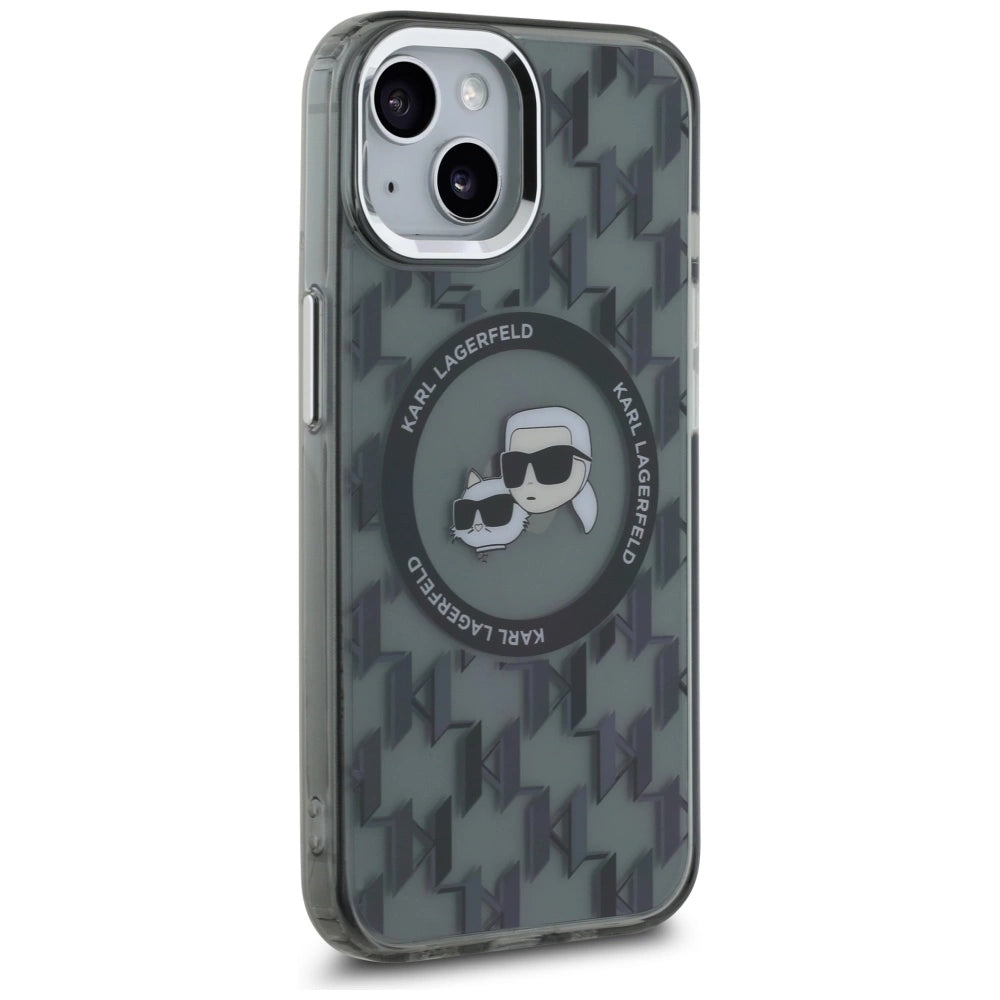 Karl Lagerfeld IML Monogram Karl & Choupette Head MagSafe iPhone 15 Plus Case - Black