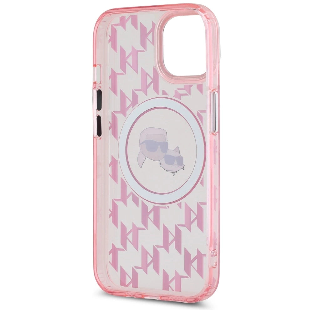 Karl Lagerfeld IML Monogram Karl & Choupette Head MagSafe iPhone 15 Case - Pink
